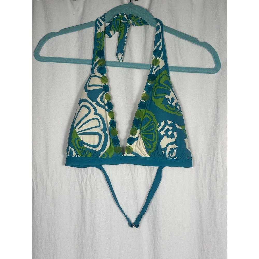 Jantzen Swim Bikini Top Size 16 White Teal Padded LL16